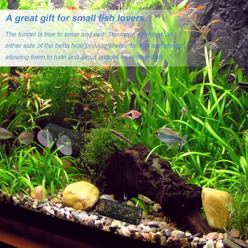 Betta Fish Hammock Bed with Tunnel Hideout, Aquarium Fish Tank Hammock with Suction Cups, Betta Fish Hide Cave for Shrimp Small Fish Decor (Black) - color: Black