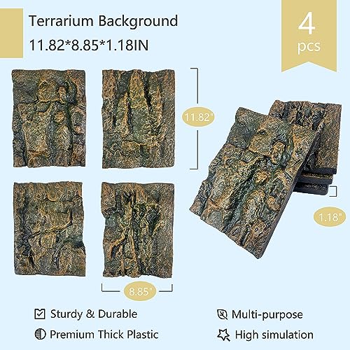 4pcs Rock Terrarium Background,3D Reptile Tank Background Board,Amphibian Stereo Backdrop Wall,Lizard Snake Gecko Spider Chameleon Turtle Fish pet silo Background Decorative Panel - color: yellow-11.8"*8.8"（4pcs）