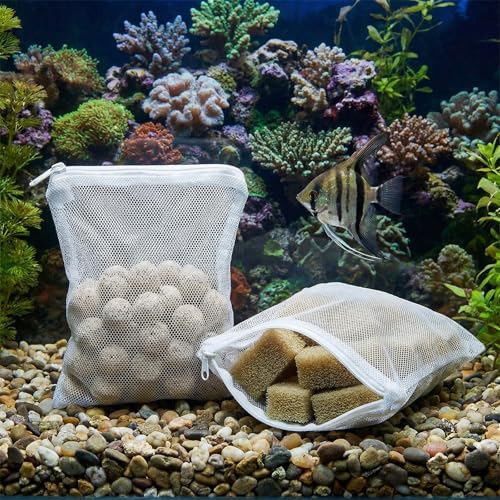 20 Pcs Aquarium Filter Bags 3.94 × 6.30 Inches Reusable Media Bags for Aquarium Extra Fine Mesh Bag Coarse Nylon with Zipper White for Activated Carbon Ceramic Rings Bio Balls