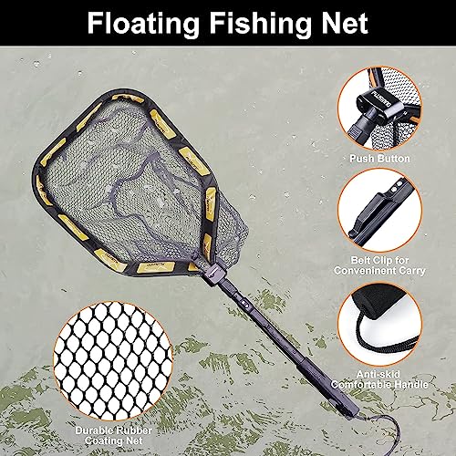 PLUSINNO Floating Fishing Net for Steelhead, Salmon, Fly, Kayak, Catfish, Bass, Trout Fishing, Rubber Coated Foldable Landing Net with Fixed or Telescoping Pole Handle, Fishing Gear and Gifts for Men - color: 2 Pack - 0.8M Orange