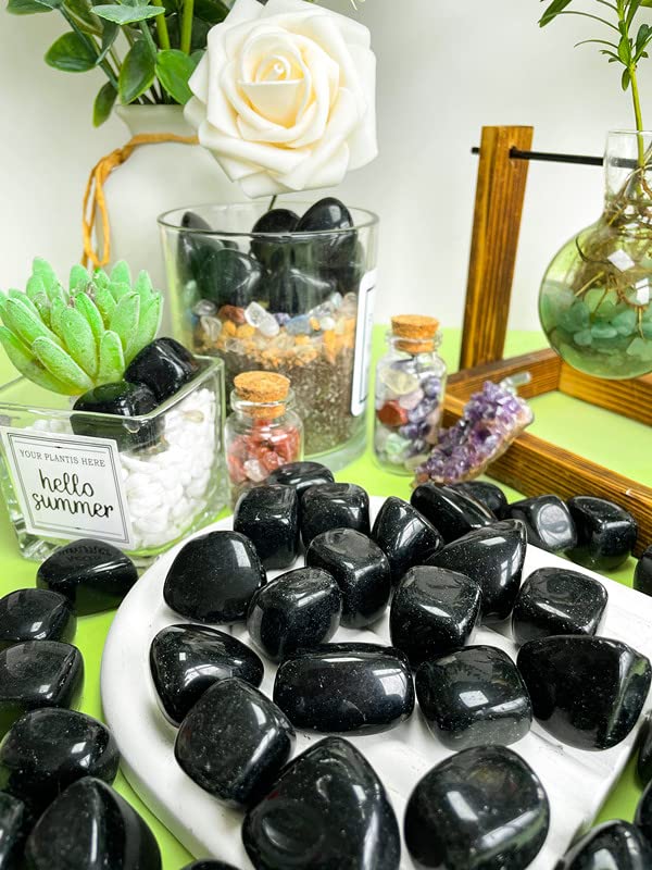 DUQGUHO Black Obsidian Natural Healing Crystals Set - Polished Tumbled Crystal Stones Bulk Irregular Pebble Stones Rocks 0.45 lbs - color: 07 Black Obsidian