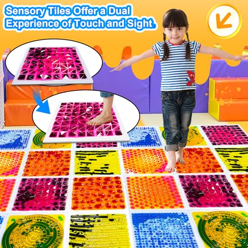 Liquid Sensory Floor Tiles for Kids Ages 3+ – 11.8" Step-On Toys with Color Flow Effect & Textured Non-Slip Base – for Classroom Use, Sensory Play Zones or Focus Corners (6-Pack) - style: Textured Tiles (6-Pack)