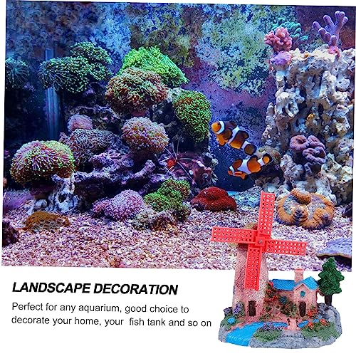 FOMIYES Fish Tank Windmill Ornament Home Decoration Fish Tank for Betta Fish Castle Aquarium Ornament Fish Hiding Cave Lizard Hideout Cinnamon Sticks Leopard Print Beard Resin, 12x7cm