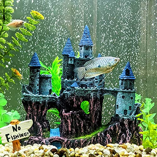 Aquarium Castle Decoration for Fish Tank Castle Cave Hideouts House Plants Supplies Accessories Safe for Freshwater and Saltwater Fish Tanks – Medium（Blue） - color: Age-of-Magic Wizard’s Castle [ Blue ]