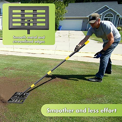 Lawn Leveling Rake,17"x10" Lawn Leveler Tool for Lawns with 6FT Ergonomic Handle,Heavy Duty Leveling Rakes for Lawns,Yard Garden Golf Course, Ease Level Soil Sand Dirt Surfaces… - style: 6 FT
