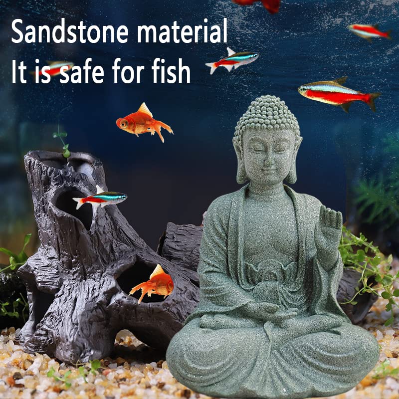 livelyfish Fish Tank Buddha Statue Handmade Japanese Aquarium Decoration Heavy-Duty Peace Hand Meditation Buda Sculpture for Aquarium Fish Tank Home Decor, Large-B - size: B