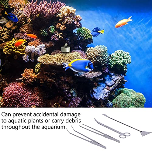 4 in 1 Aquarium Tools Kit, Aluminum Alloy Fish Tools, Plant Aquascaping Tool Set with Straight Tweezer, Curved Tweezer, Spatula and Scissor
