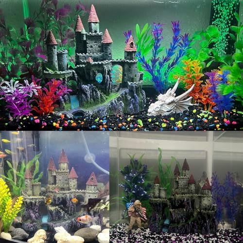 PINVNBY Aquarium Resin Castle Decoration Fish Tank Driftwood Castle Cave Hideouts House Plants Supplies Accessories(Red) - color: Red