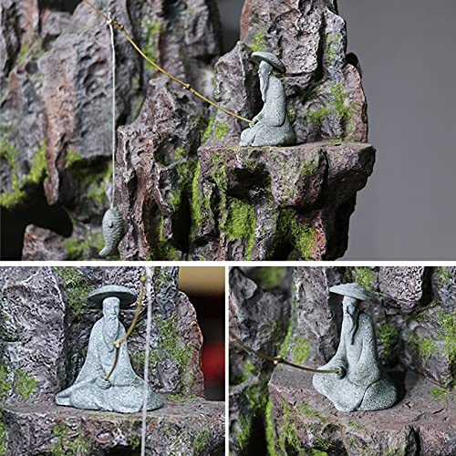 2PCS Sitting Fishing Figurines Sandstone Vintage Ornament Japanese Decor for Fish Tank Pot Garden Home Aquarium Mini Fisherman Statue Asian Zen Decoration - size: Medium Size