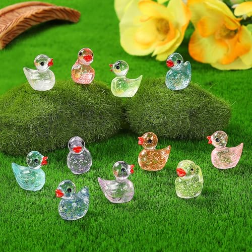 BeadRiver 240PCS Mini Glitter Ducks Resin Tiny Ducks for Miniature Landscape Plastic Small Animal Little Figures for Hide Prank Fairy Garden Accessories Dollhouse Aquarium Decor - style: 240 Pcs Mini Glitter Ducks