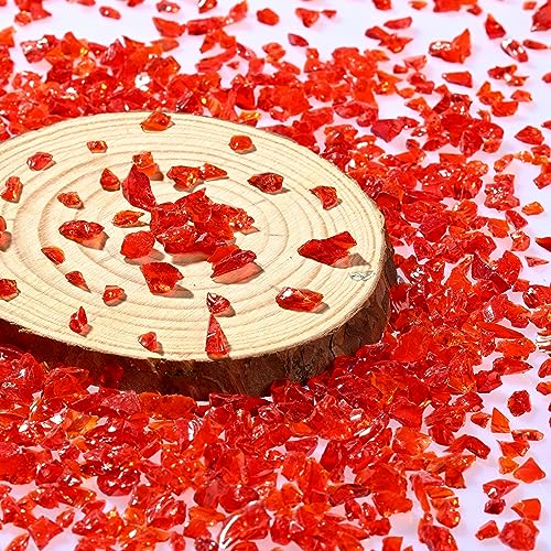 Red Irregular Broken Glass, DIY Process Glitter Crystal Chips, Bulk Transparent Chips 2-4mm Glitter, Used for Filling Resin Art Vases and Making Pastel Paintings (100g) - color: red