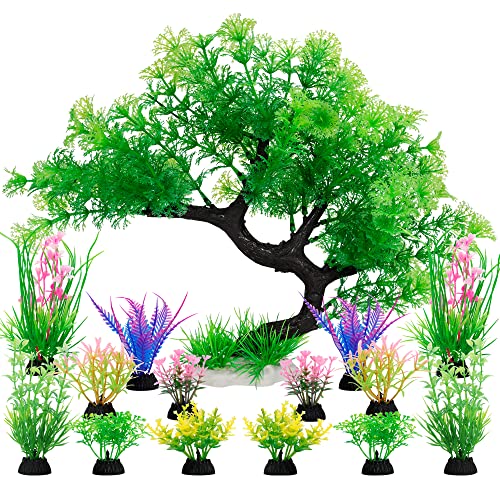 MyLifeUNIT Fish Tank Decorations, 15 Pack Artificial Aquarium Plants Tree Set for Fish Tank Decor (Green Set) - color: Green Set