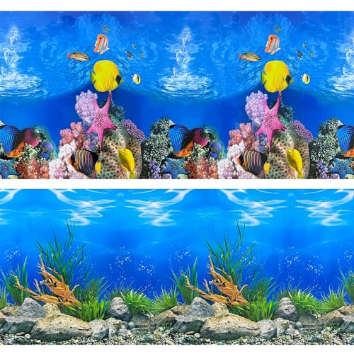 XCNO Aquarium Background Poster Water Plants 3D Coral Fish Tank Background Picture Double Sides Fish Tank Stickers 10 20 Gallon Tank 16"x 33" - color: Sea World, size: 15.6" x 33" In