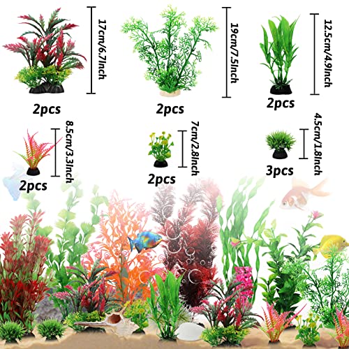 Fish Tank Accessories Aquarium Decorations Plants, 20pcs Fish Tank Decorations Plant, Fish Tank Decor, Aquarium Decor Plastic Plants, Small to Large
