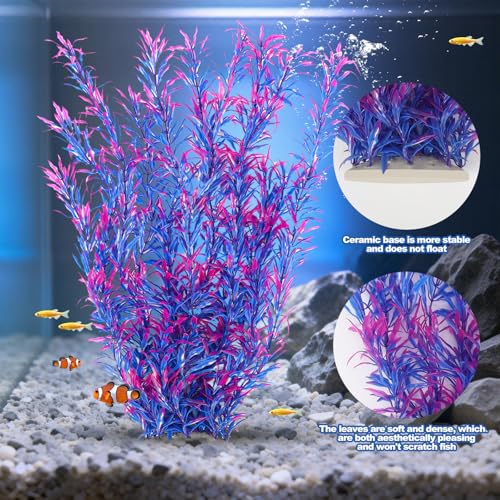 CousDUoBe 21 Inch Aquarium Plants Set Tall Fish Tank Plants – Realistic Artificial Fish Tank Decorations (1 Pcs Large Green Fish Tank Plants, 5 Pcs Small Plants) - color: Purple