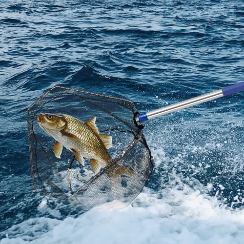 NigWarm Fishing Net with Handle, with 85" Adjustable Extra Long Handle Fishing Net- Landing Net for Steelhead, Salmon, Bass & More Ideal for Kayak/Fly/Catfish Trout Fishing, Fishing Gear Gifts for Men