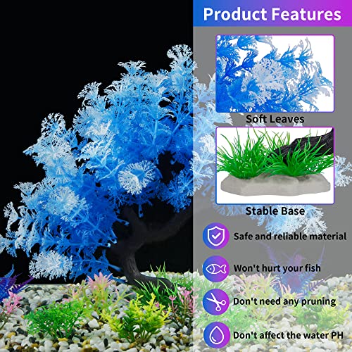 MyLifeUNIT Fish Tank Decorations, 15 Pack Artificial Aquarium Plants Tree Set for Fish Tank Decor (Bule Set) - color: Bule Set