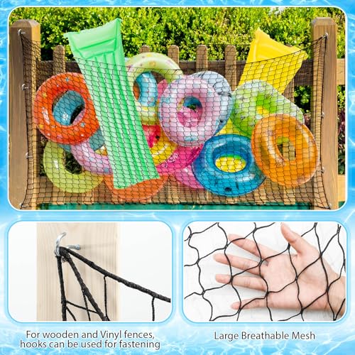 Aliceset 1/2/4 Pcs Pool Float Storage Net Bag Various Sizes Adjustable Swimming Pool Inflatable Toy Hanging Organizer Mesh Net Pouch Holder Reinforced Attaches to Poolside Fence - color: Black, size: 63 x 43"