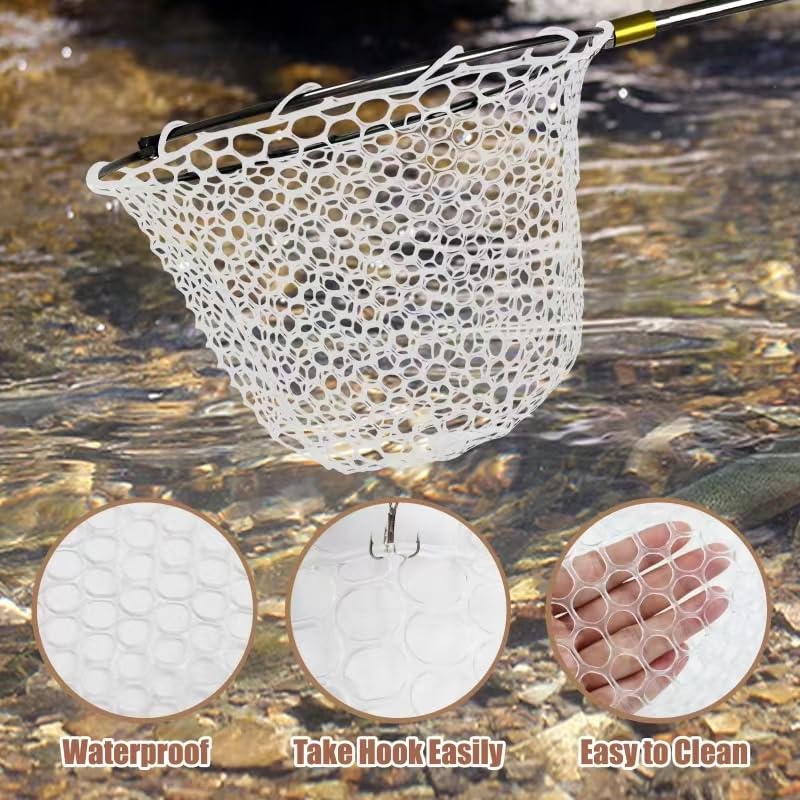 Fishing Landing Net Trout Net Replacement Netting with Rubber Mesh for Fish Fly and Fishing Landing - color: White Rubber Fishing Net, size: Dia 35cm*Dep 25cm(Cir 100cm)