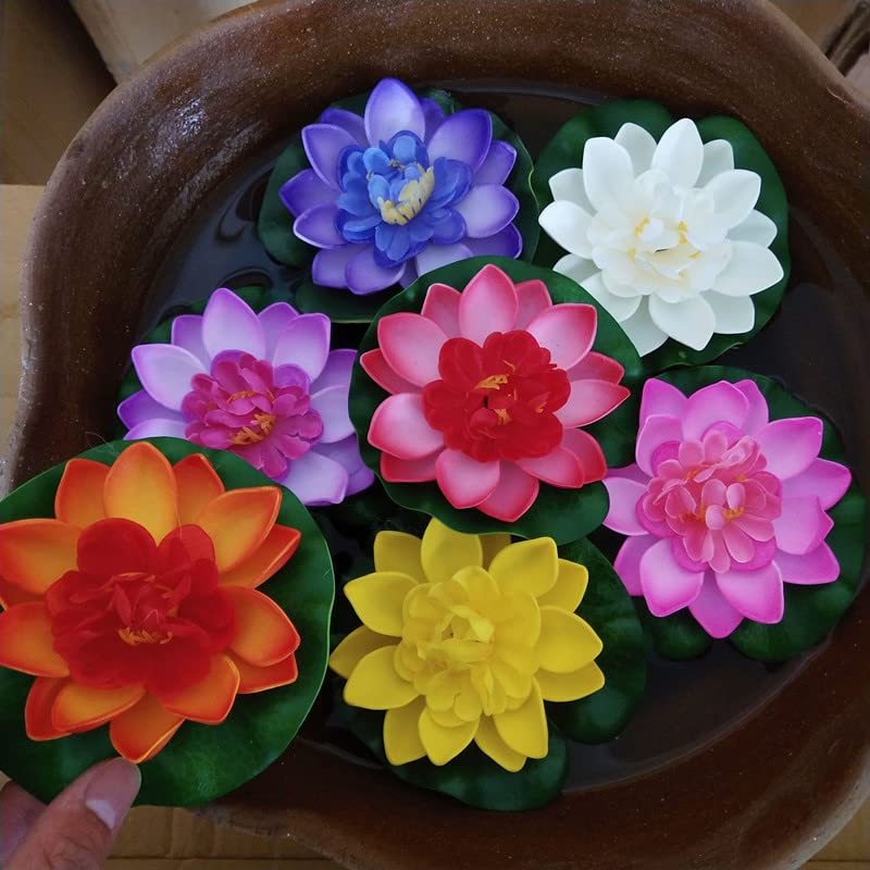 4pcs Artificial Lotus Flowers Water Lilies for Pond Pool, Realistic Floating Foam Lotus Flowers with Lily Pads for Ponds, 4" Lifelike Water Lilies for Fountain Garden Pond Decoration