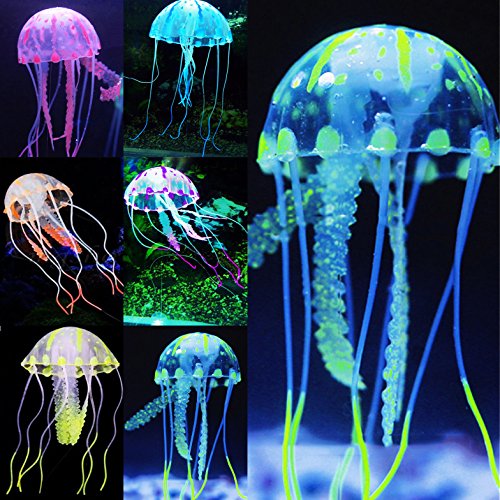 Uniclife 6 Pcs Glowing Jellyfish Ornament Decoration for Aquarium Fish Tank - color: Jellyfish