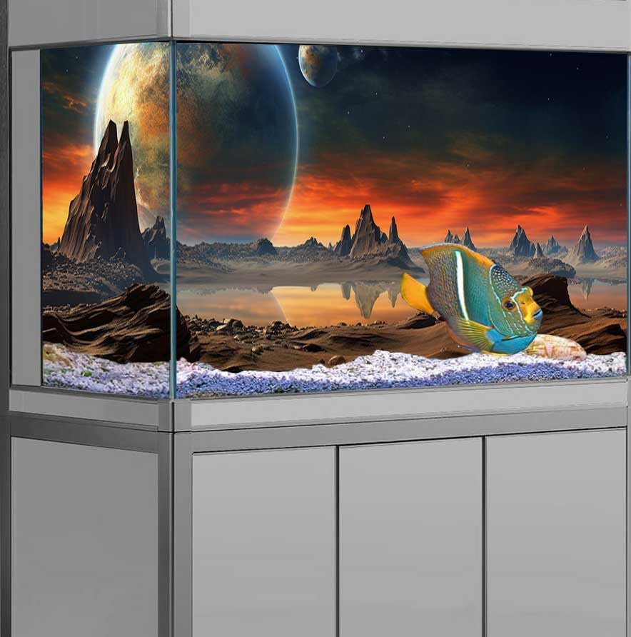 24X16IN Cosmic Aquarium Background, Cool Parallel Space Themed Fish Tank Background, Tropical Desert Terrarium Background with 8 EVA Double-Sided Tape - color: Outer Space, size: 24X16in/60X40cm