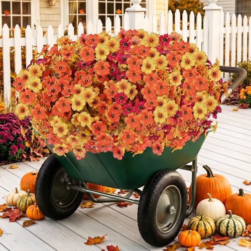 Artificial Flowers for Outdoor,Silk Flowers No Fade Fake Plastic Flowers Faux Plants for Outdoors Outside Front Porch Hanging Planter Window Box Garden Home Decoration,13 Pack(Autumn Colors) - color: Autumn, size: Artificial Flowers(13 Pcs)