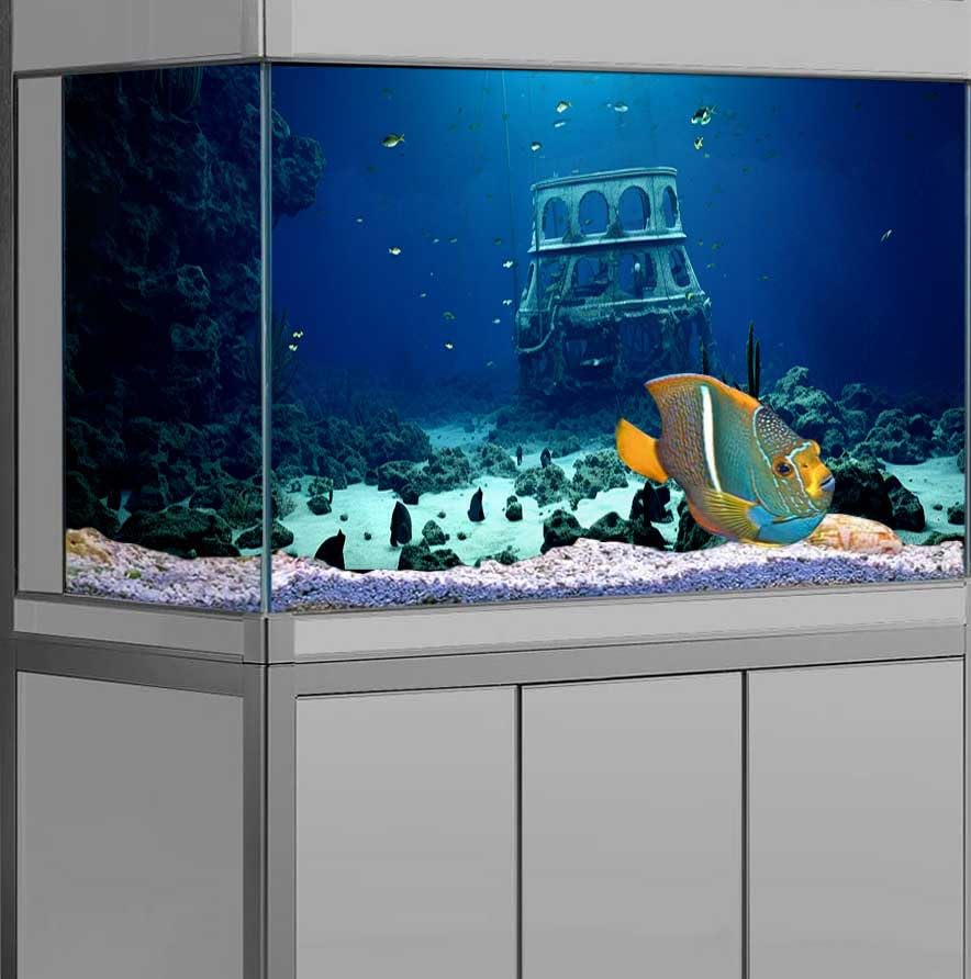 30X12IN Natural Underwater Aquarium Background, Pictures 3D Fish Reef Fish Tank Decoration Background, with 8 EVA Double-Sided Tape - color: Ocean, size: 30X12in/75X30cm