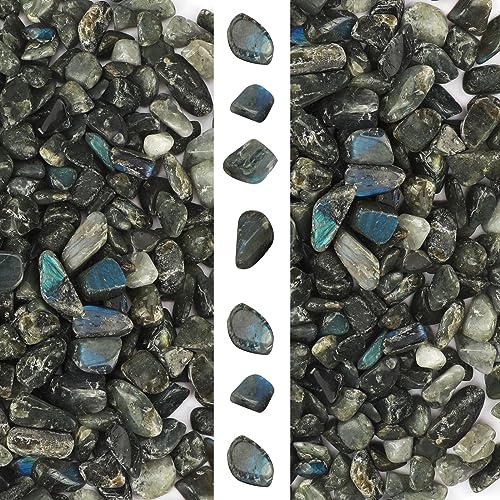 gemshan 2lb/910g Labradorite Stone Chips Crushed Irregular Rock for Fish Tank Aquarium Gravel Flowerpot Decoration - color: Labradorite