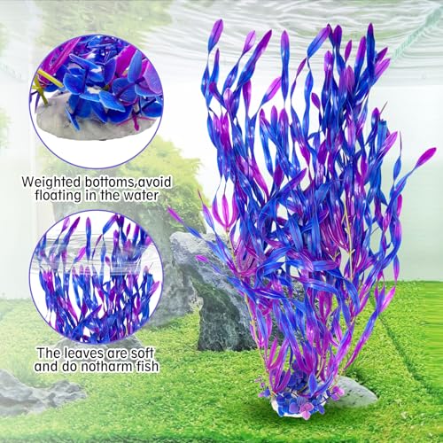 Hamiledyi Tall Aquarium Plants 23 Inches - Fish Tank Decorations, Artificial Green Water Plants Grass Cluster, Soft Plastic Fake Decor 2PCS（Purple Style C） - color: Purple（style C）