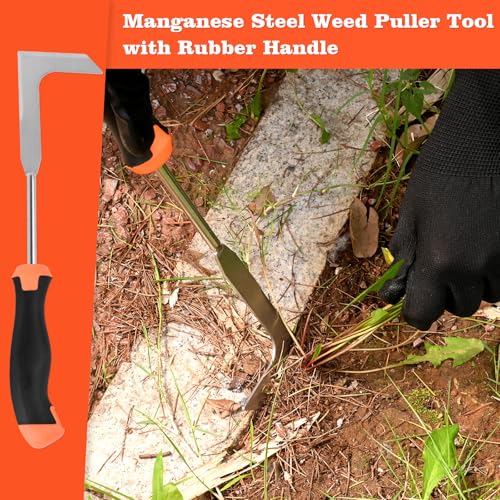 BokingOne Patio Crack Weeder Tool with Ergonomic Handle – Stainless Steel Weed Puller for Patio Sidewalk Driveway Cracks | Rust Resistant Dual-Material Gardening Tool - color: 13.7"silvery