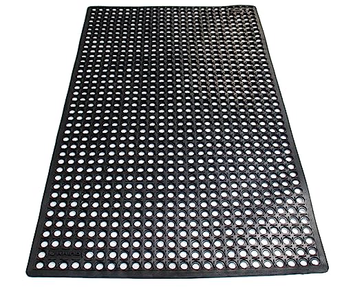 Rhino Mats, K-Series Comfort Tract Anti-Fatigue Drain-Thru Beveled Floor Mat, Drainage Non-Slip Grease-Resistance for Kitchen, Restaurant, Pool, Gym, Bar or Patio (Black, 3' x 5' x 1/2") - size: 3' x 5' x 0.5" Black