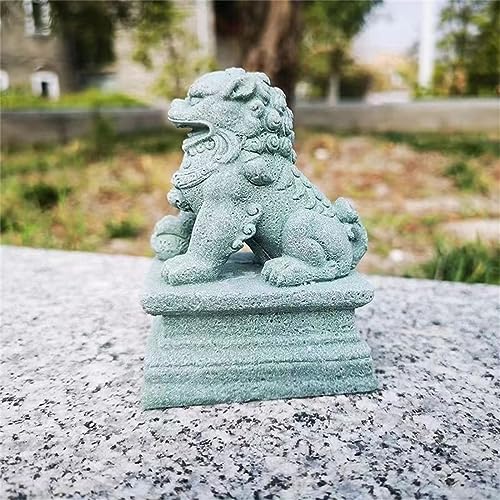 livelyfish Asian Fu Foo Dogs Statues A Pair of Two Guardian Lion Sandstone Figurine Pets Fish Tank Aquarium Landscape Ornaments Garden Feng Shui Decorations, M - size: Medium