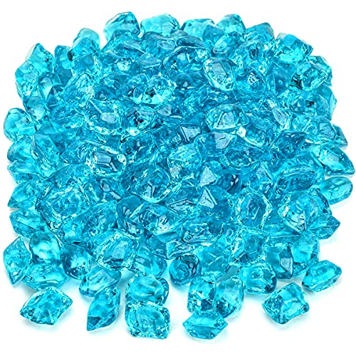 Onlyfire 1/2-Inch Polygon Fire Glass, 10 Pound Pack Glass Rock for Fireplace Fire Pit & Lanscaping, High Luster Aqua Blue - color: Aqua Blue, size: 1/2 inch