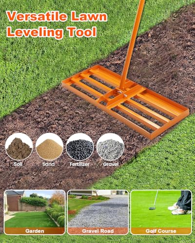 Lawn Leveling Rake 17x10 inch, Yard Leveling Rake with 72" Adjustable Handle for Soil Sand Grass, Heavy-Duty Lawn Leveler for Lawn Yard Garden Farm - style: 16x10 Inch-6 FT