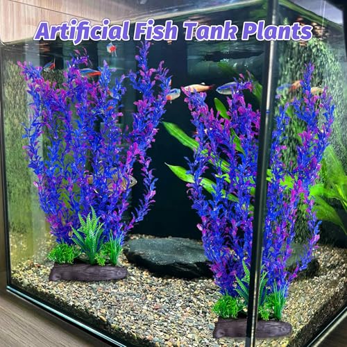 Hamiledyi Aquarium Plastic Plants Aquarium Decor Artificial Fish Tank Plants,Tall Fish Tank Decorations, Extra Large Aquarium Plant 20.4-inch Tall,2PCS - color: D*2 Pcs, size: 20.4 in