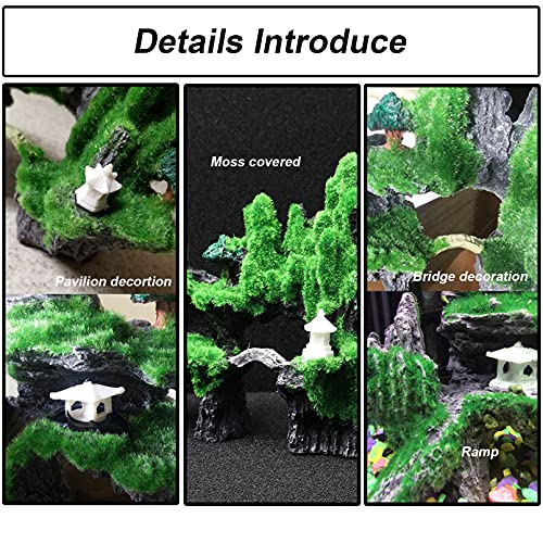 Tfwadmx Fish Tank Mountain View Decoration Aquarium Stone Ornament Bridge with Moss Tree House Cave for Small Betta Shrimp Hide