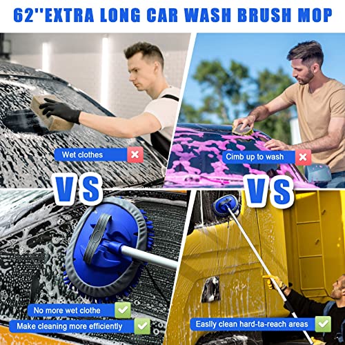 21Pcs Car Wash Kit,62" Car Wash Brush Mop with Long Handle,Car Cleaning Kit,Car Detailing Brush Set,Car Wash Bucket with Filter,Windshield Window Squeegee for Cars RV Truck Boat (Blue)