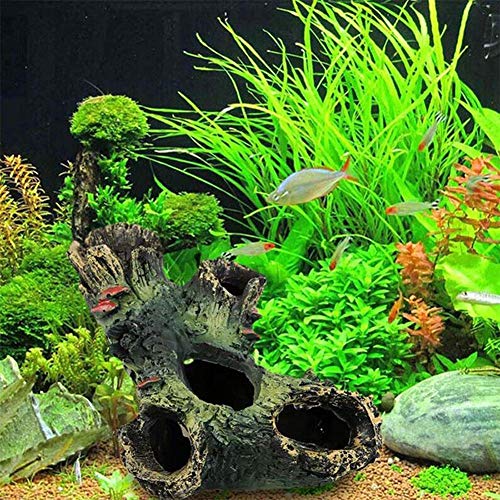 DoubleWood 2 PCS Decaying Trunk Betta Fish Driftwood Resin Crafts Ornament with Holes & Aquarium Caves Fish Tank Wood Decor - size: 2 Pcs