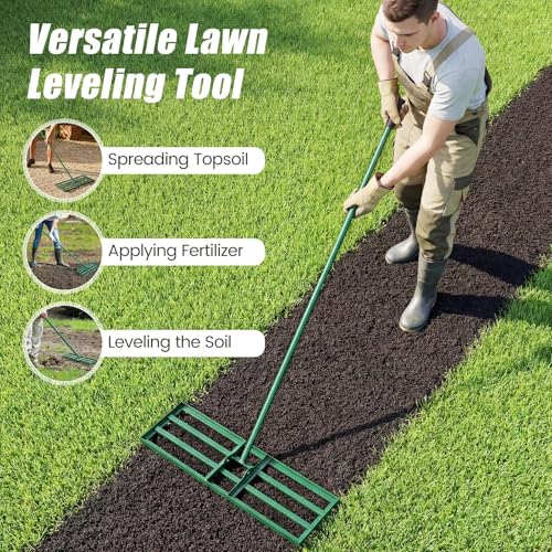 COSTWAY 30x10 Inch Lawn Leveling Rake, Soil Sand Dirt Leveling Tool, Ground Leveler for Yard, Landscape, Garden, Pasture (Green, 30"x10") - color: Green