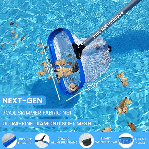 Poolvio 17.5" Pool Net – Heavy Duty Leaf Net with Aluminum Frame with Diamond-Pattern Ultra-Fine Soft Mesh Bag – Pool Cleaning Net for Leaves, Sand, Pollen & Small Debris (No Pole) - size: 17.5" Standard Pool Net