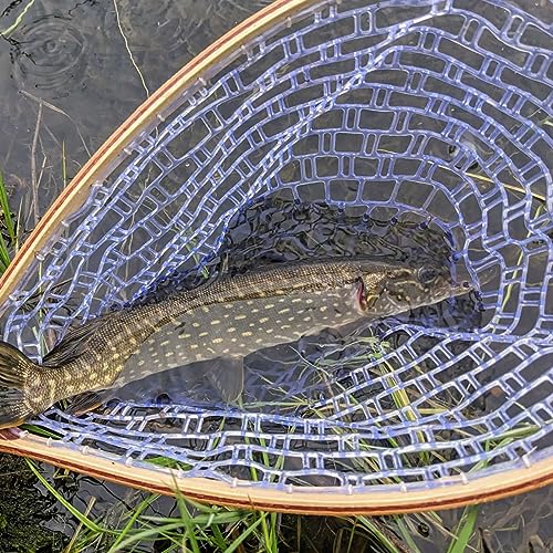 Fly Fishing Net, Trout Net, Wooden Frame Fly Fishing Landing Net with Soft Rubber Mesh for Catch and Release, Lightweight Fish Net for Trout Bass, Fly Fishing Gear for Stream Fishing - color: White-01, style: Rectangle Holes