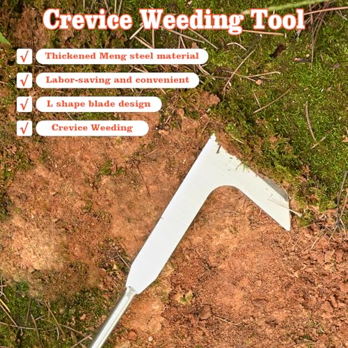 BokingOne Patio Crack Weeder Tool with Ergonomic Handle – Stainless Steel Weed Puller for Patio Sidewalk Driveway Cracks | Rust Resistant Dual-Material Gardening Tool - color: 13.7"silvery