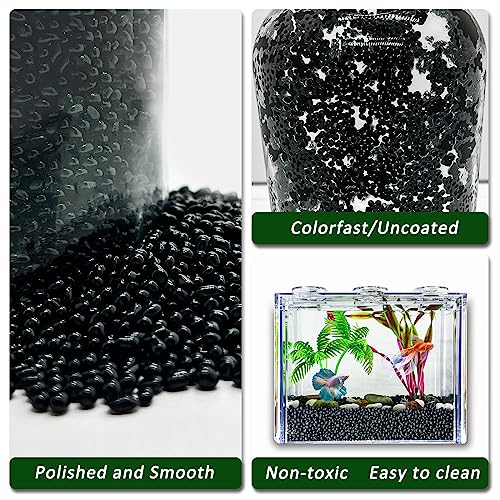 BXI 2.2 Lbs Small Aquarium Substrate Gravel Sand, Polished Smooth Fish Tank Gravel, Colorfast Uncoated Vibrant Blue Sea Glass, Decorative Stones for Vase Fillers, Fairy Garden, Potted Plants - color: Black Glass Sand, size: 2.2 lbs, 0.04''-0.12''(Mini)