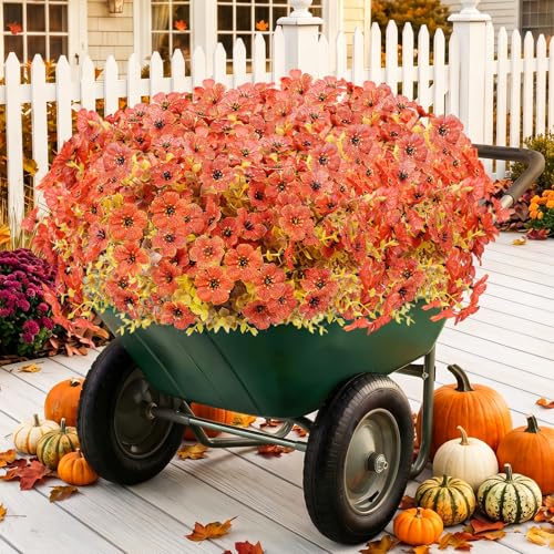 Artificial Flowers for Outdoor,Silk Flowers No Fade Fake Plastic Flowers Faux Plants for Outdoors Outside Front Porch Hanging Planter Window Box Garden Home Decoration,13 Pack Sunset Orange) - color: Sunset Orange, size: Artificial Flowers(13 Pcs)