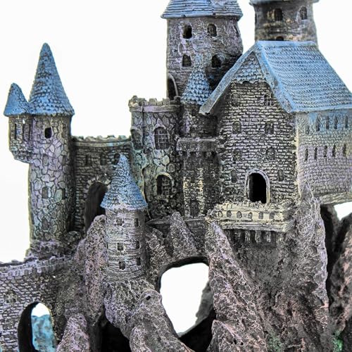 Penn-Plax Deco-Replicas Age-of-Magic Wizard’s Castle Part B Aquarium Decoration - Durable Hand-Painted Resin with Swim Holes & Hideouts - Safe for Freshwater & Saltwater Tanks - Gray, 13 x 9 x 15.5 In - size: Extra Large B
