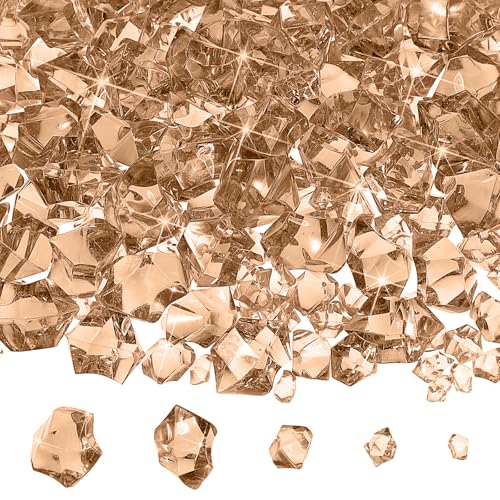 Syhood 570 Pcs 5 Sizes Amber Fake Crushed Ice Rocks Acrylic Crystal Gems Sparking Amber Plastic Diamonds Marble for Vase Fillers DIY Craft Wedding Table Scattering Room Decoration - color: Amber