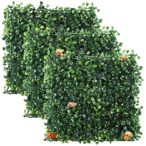 OMISTAR 3PCS Hermit Crab Climbing Wall Toys, 9.84 × 9.84 in Faux Grass Mat Aquarium Decor with Suction Cups, Plastic Reptile Climbing & Hide Plants for Gecko Lizard Turtle Betta