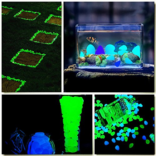 340pcs Glow in The Dark Garden Pebbles, Gardening Luminous Glow Stones Outdoor Decor Glowing Water Fish Tank Gravel (Blue Green) - color: Blue Green, size: 340