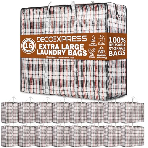 16 Pack Heavy Duty Moving Bags with Strong Zipper & Carrying Handles, 107L/ 28 gal Large Durable Clothes Storage Totes, 88 lbs Packing Moving Boxes, Closet Organizers and Storage (29.9x23.2x29.4 IN) - size: Pack of 16